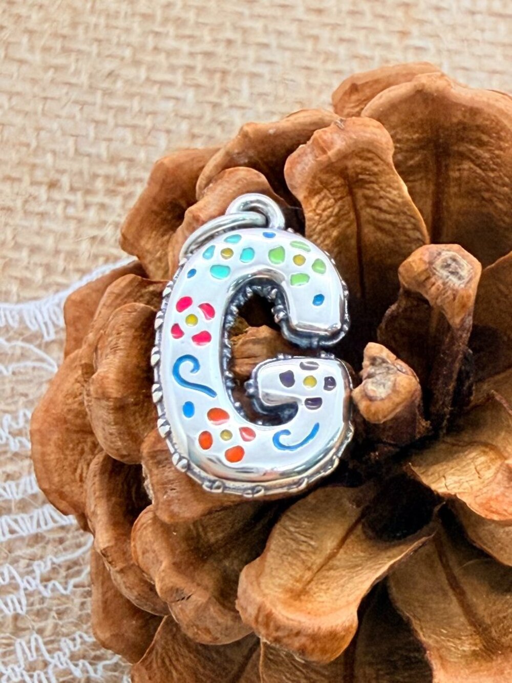 James Avery Enamel Consuela Floral Initial G Charm Sterling Silver